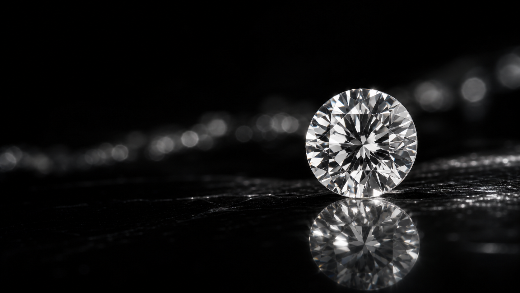 A lone diamond on a black reflective surface