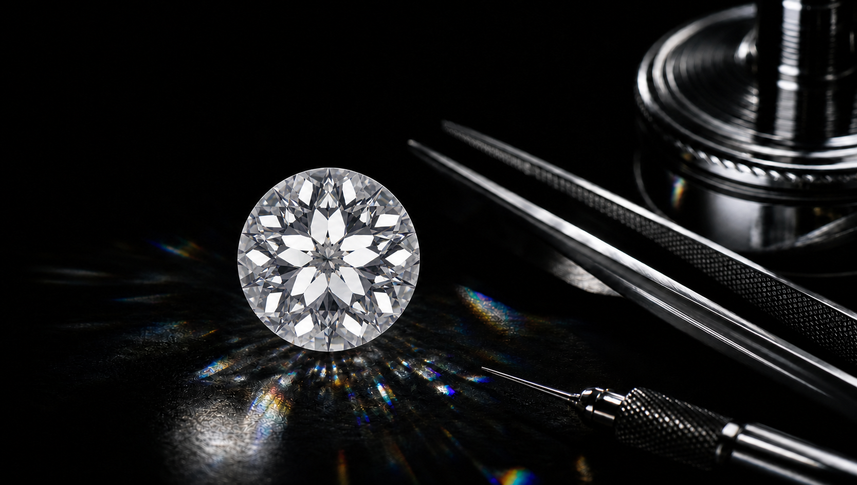 A diamond held by tweezers during recutting